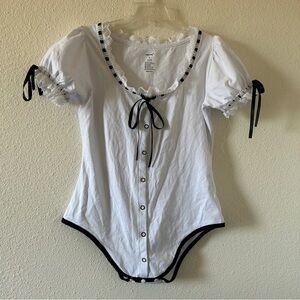 Little For Big One Piece Bodysuit Women’s Large White Black Coquette Cutesy Role